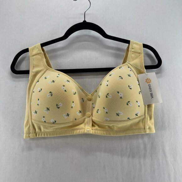 Daisy Bra Size L Wireless Front Snap Closure Full Coverage Comfort Floral Yellow - Picture 2 of 9
